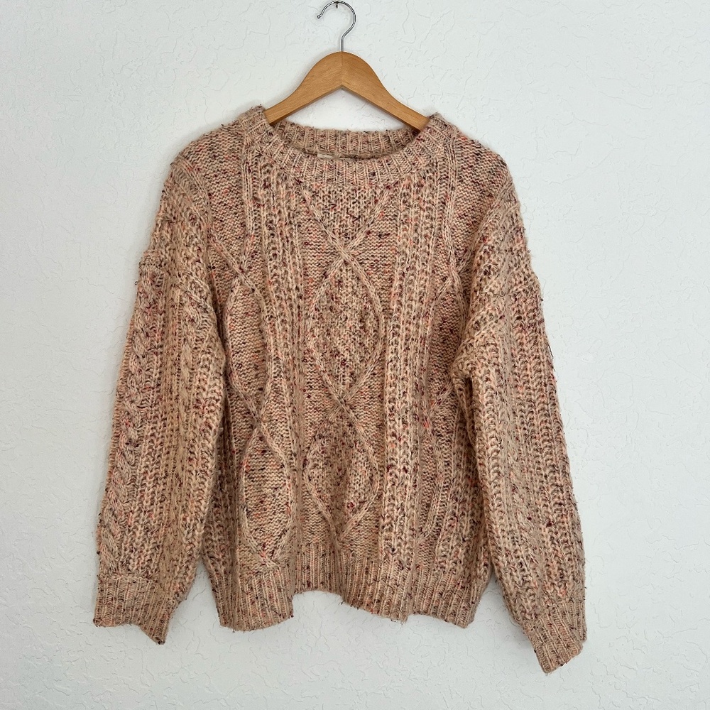 New w/ TagsMystree Dusty Rose Cable Knit Sweater, Pink, Large, Chunky and Warm